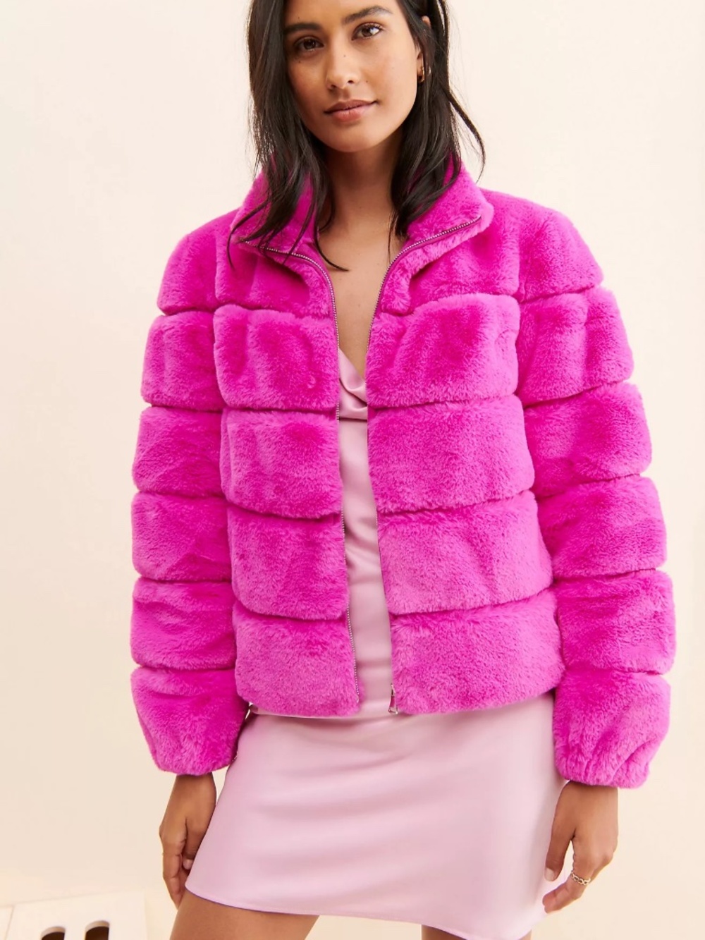 Love Token Blair Faux Fur Coat Fuchsia Women's Medium